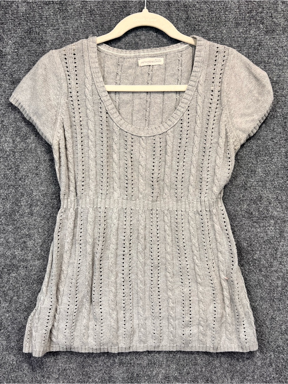 Aeropostale y2k Light Gray Cable Knit Short-Sleeve Tunic